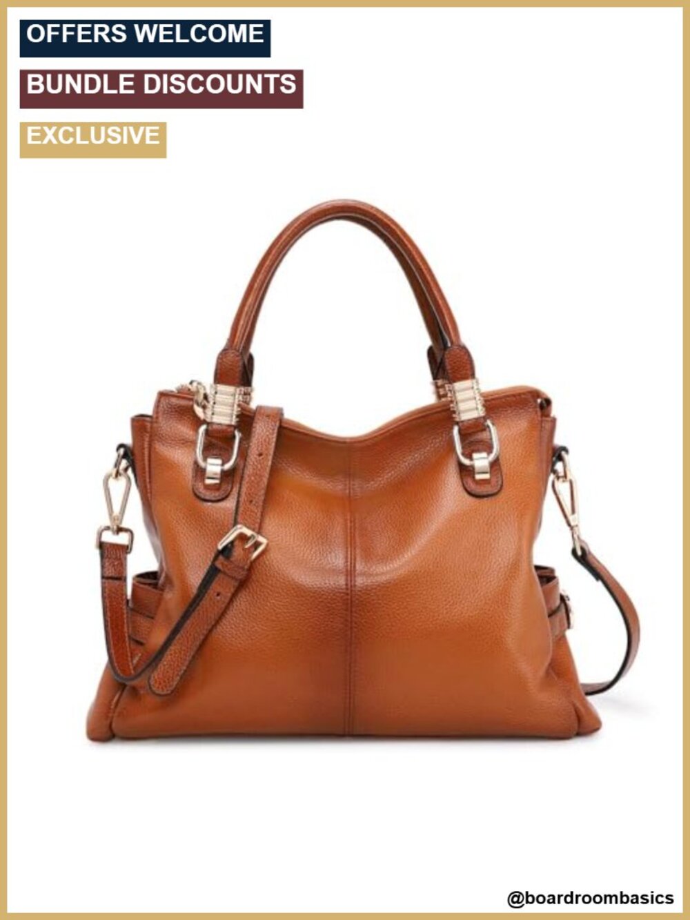 Top Grain Pebbled Cowhide Leather Satchel Tote Shoulder Bag